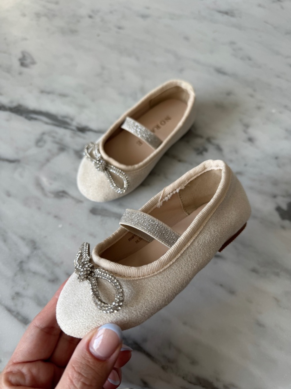 Baby Girl Noralee Diamond Bow Ballet Flats w/strap US5 Flower Girl Wedding Shoes